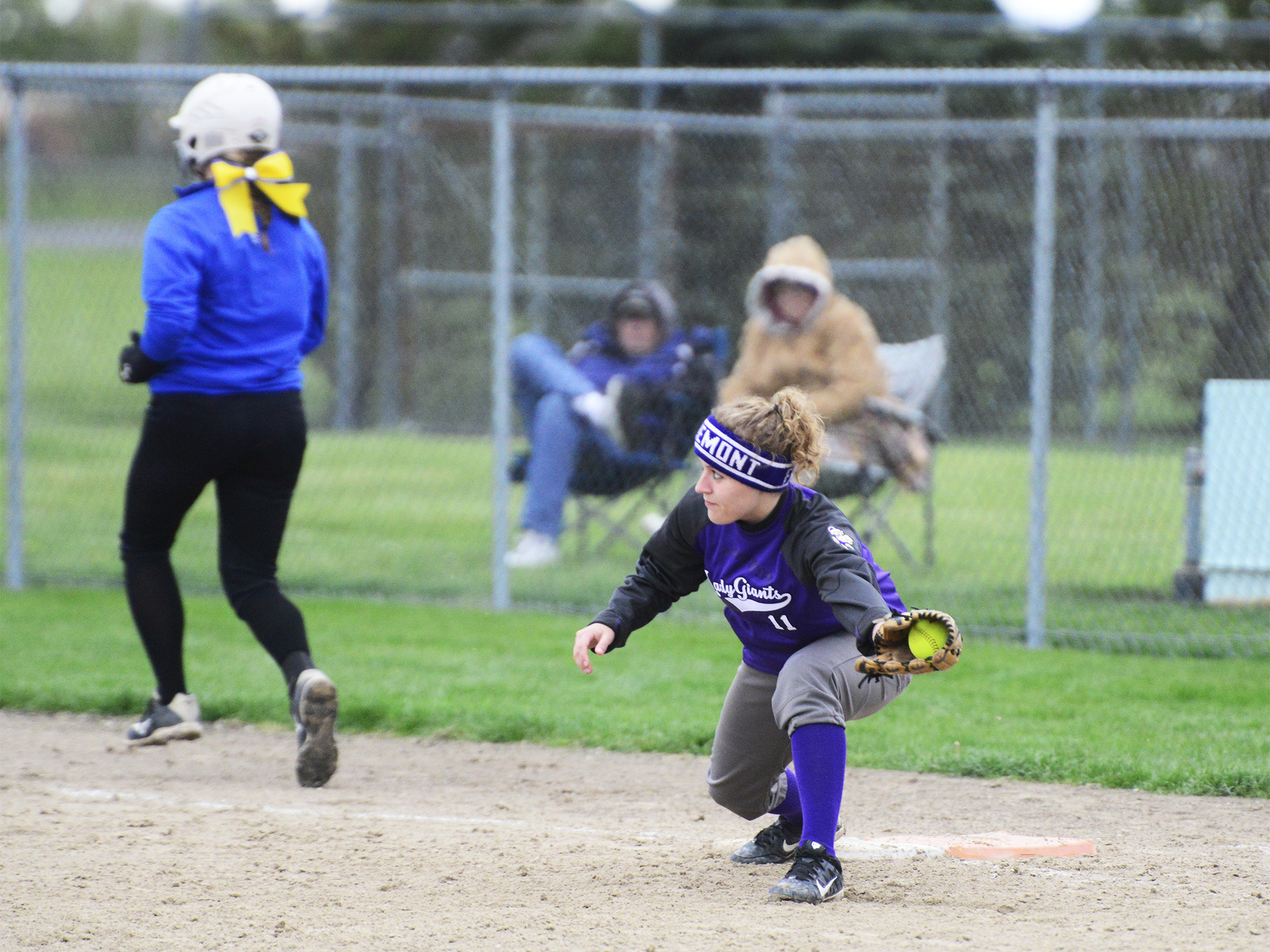 Ross' Kayla Foos fails to stop St. Ursula at first.