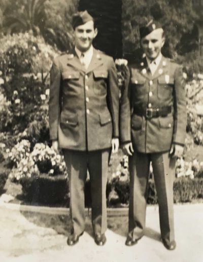 Mervin Rose was 20 years old when he drafted into WWII, and 22 years old when he was honorably discharged. He is pictured with his friend, Howard Kirian, and both lived in Fostoria at the time.